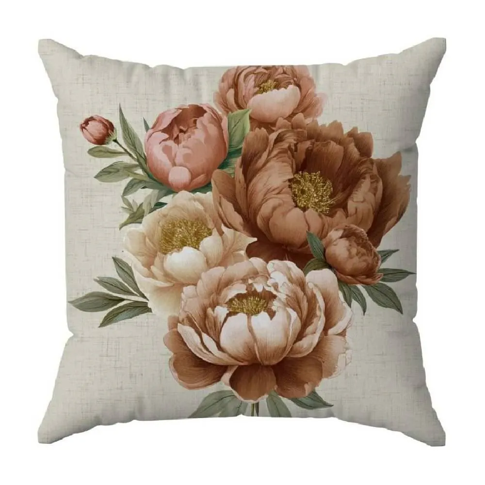 Almofada Decorativa 45X45 cm Estampada - Peônias Salmão