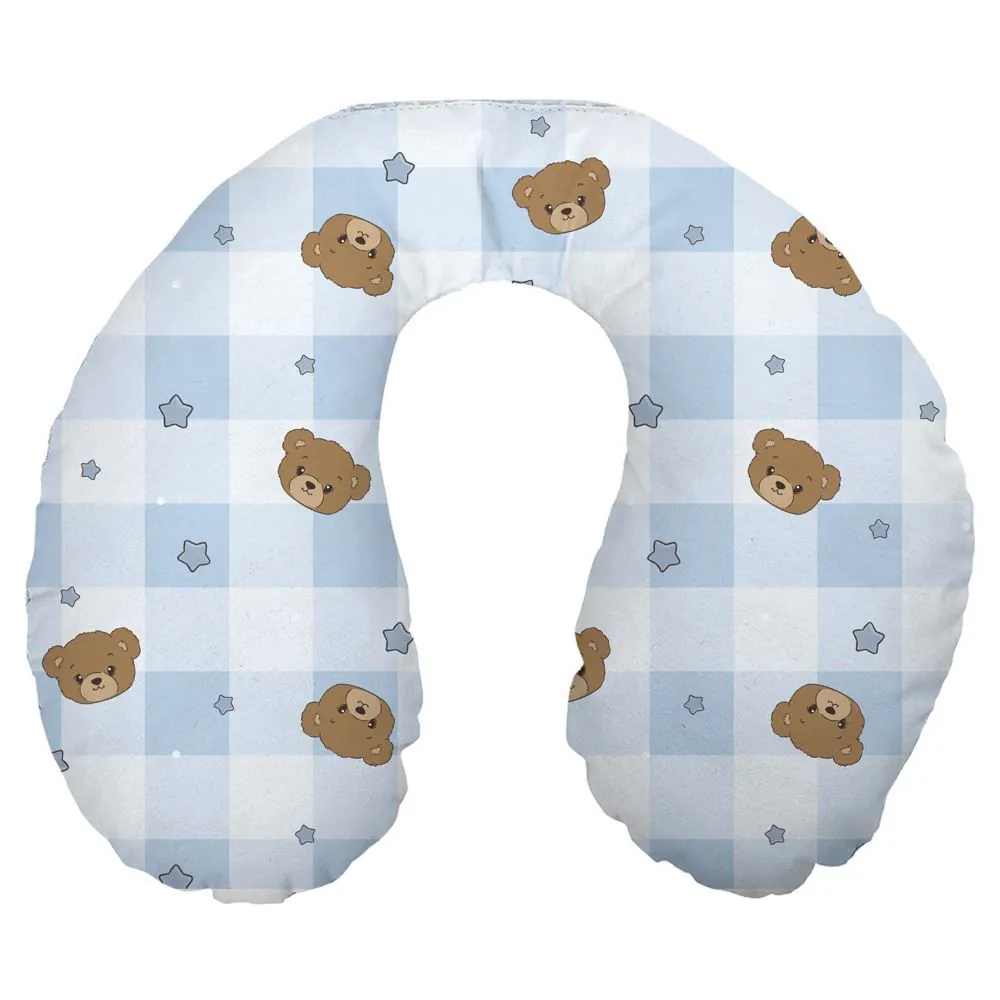 Almofada Apoio de Pescoço Toque Aveludado Baby - Urso Azul