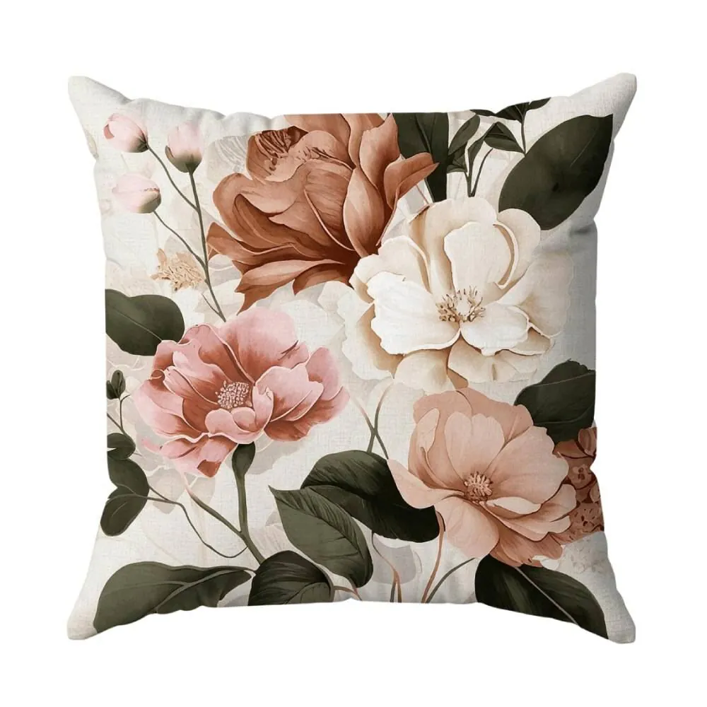 Almofada Decorativa 45X45cm - Fores Rose e Off