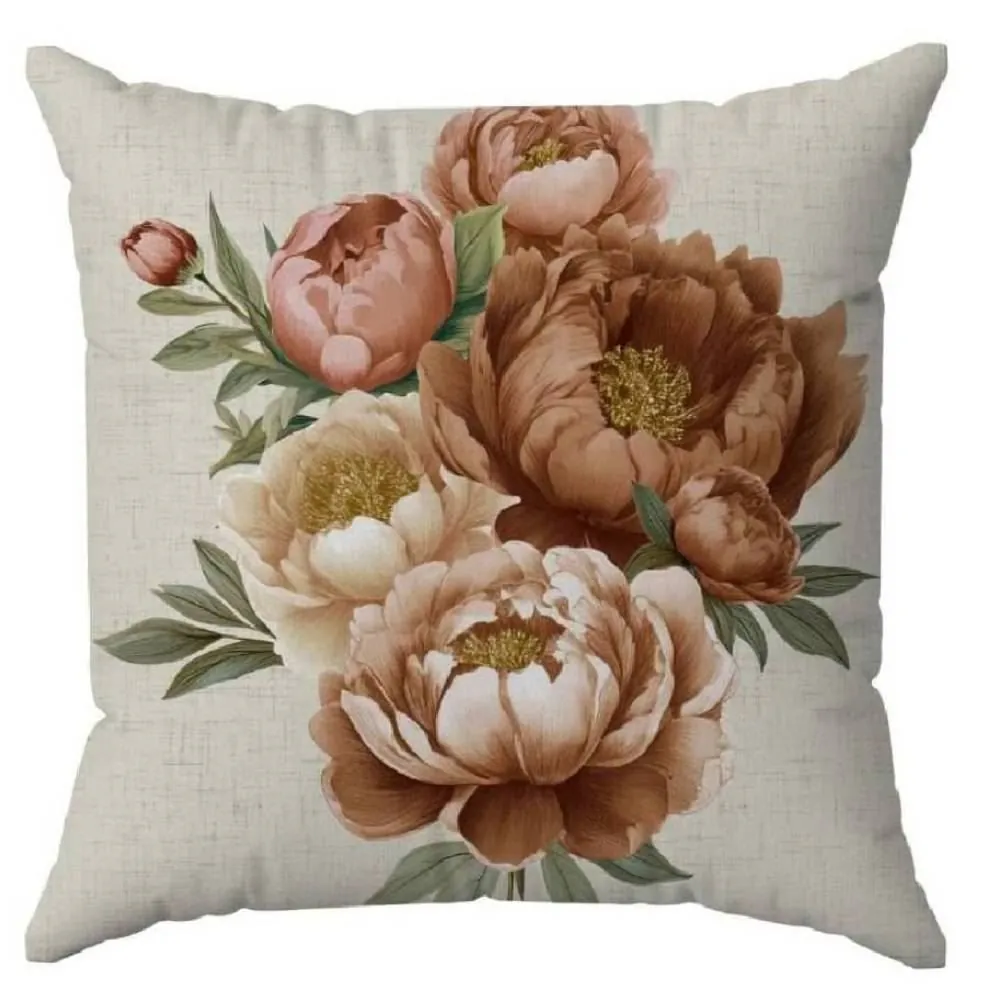 Almofada Decorativa Estampada 45X45 cm - Peonias Salmão