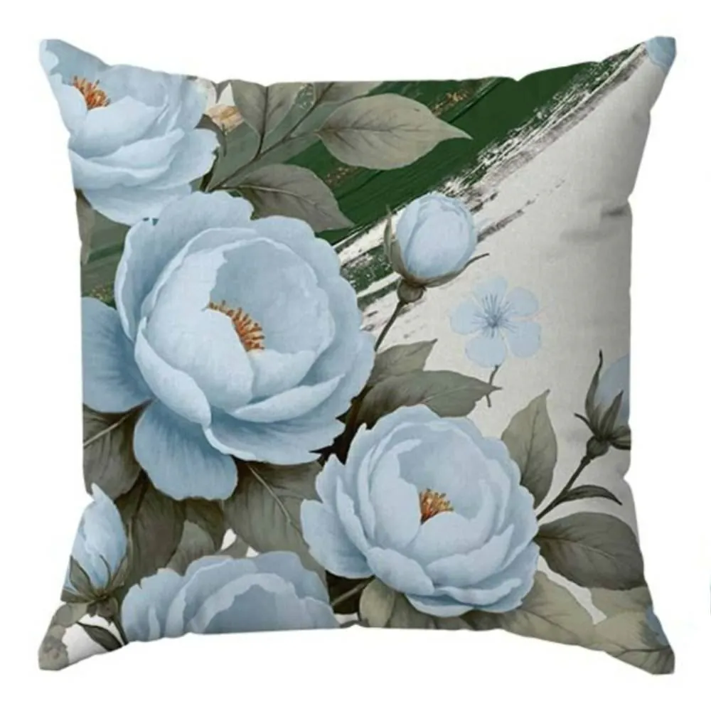 Almofada Veludo Estampado 48X48 - Floral Azul/verde