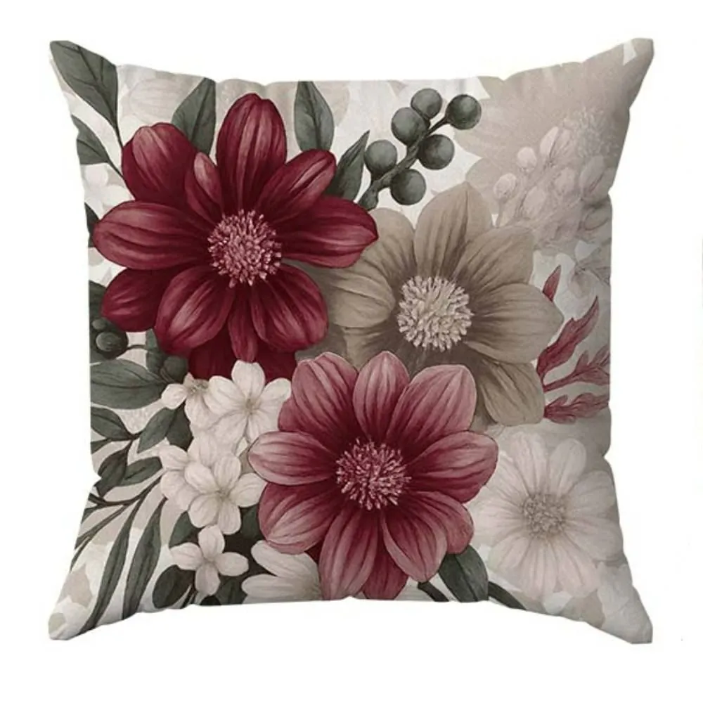 Almofada Veludo Estampado 48X48 - Flores Bordo