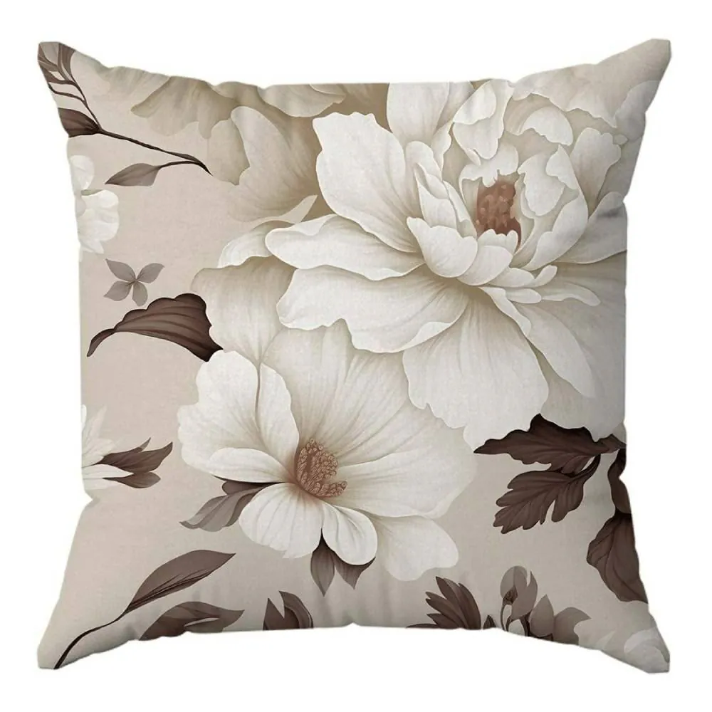 Almofada Veludo Estampado 48X48 - Flores Off/marrom