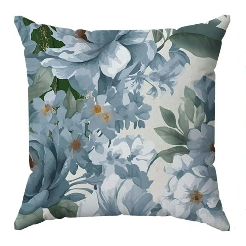 Almofada Veludo Estampado 48X48 - Jardim Azul/verde