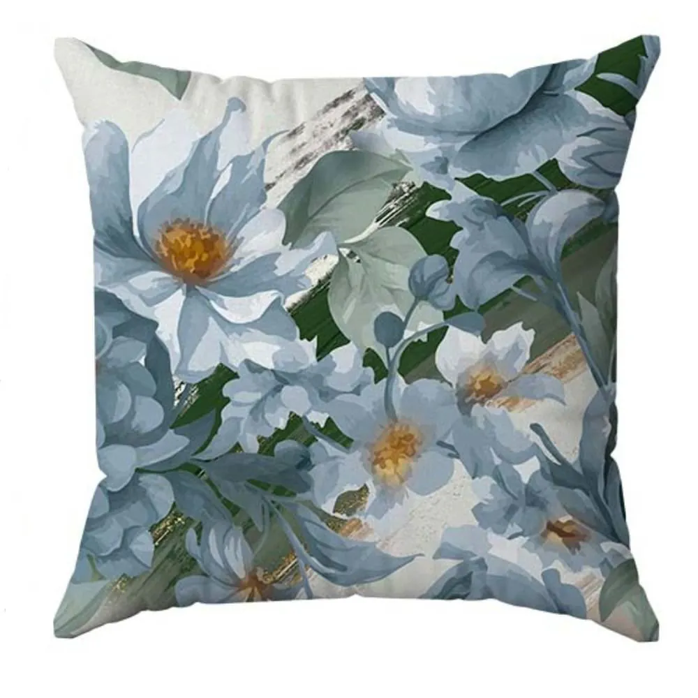 Almofada Veludo Estampado 48X48cm - Jardim Azul e Verde