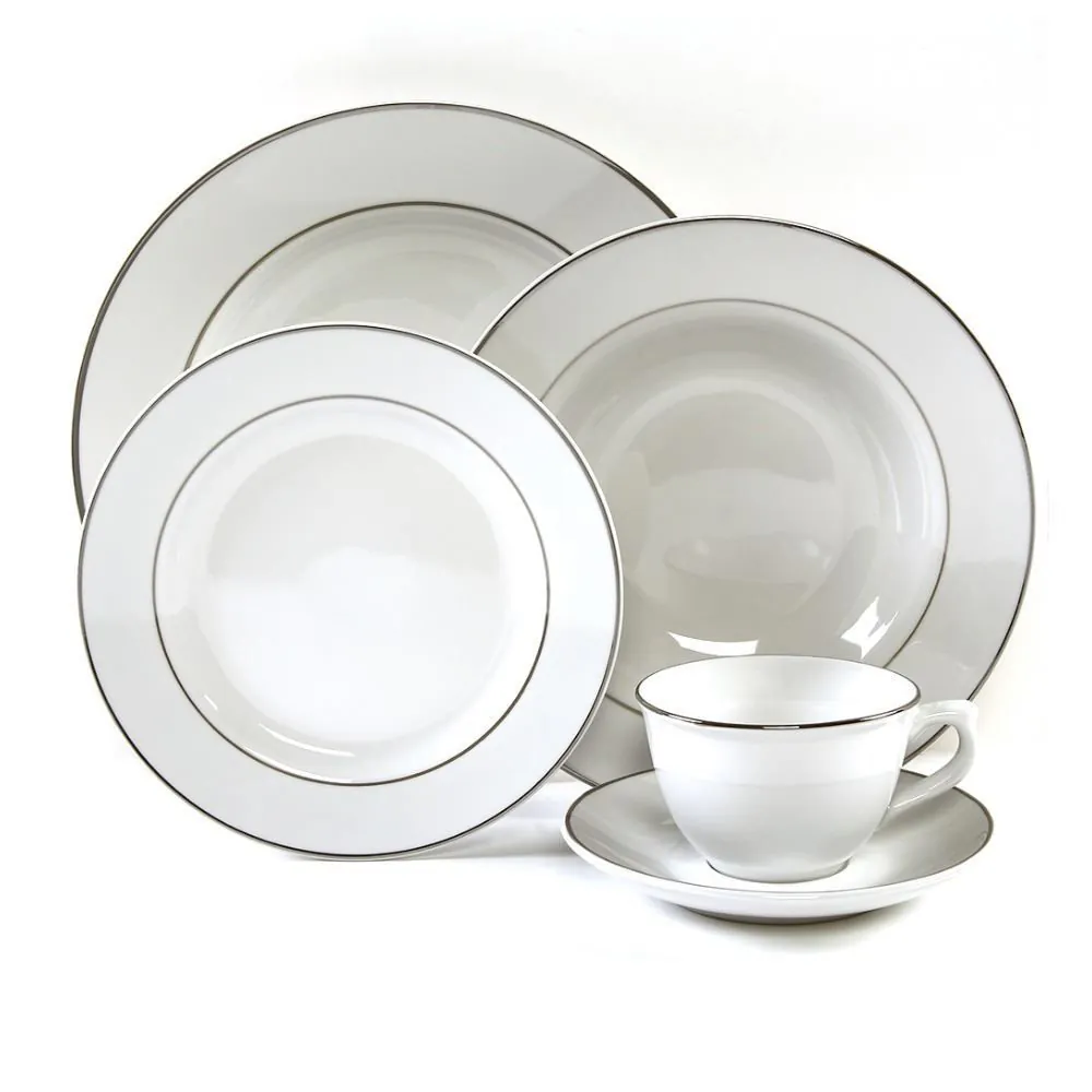 Aparelho de Jantar Porcelana Estaleiro Noah 20 Peças - Filete Prata