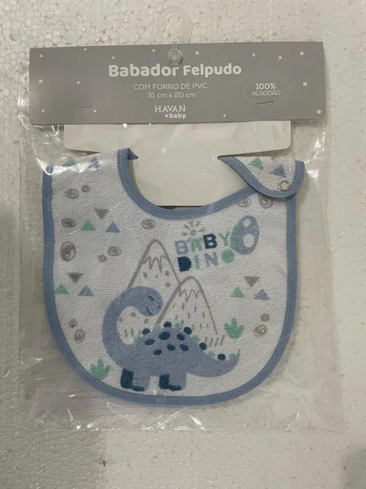 Babador Infantil Estampado com Forro Baby - Dino Azul