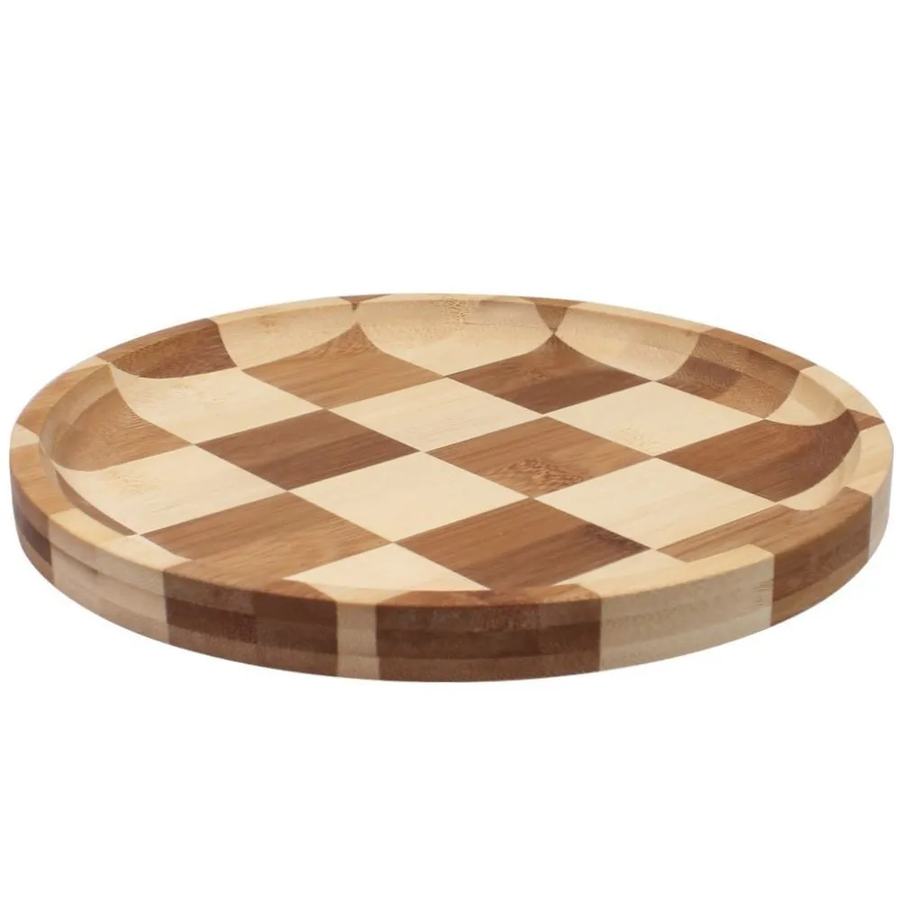 Bandeja Bambu Redonda 24Cm - Xadrez