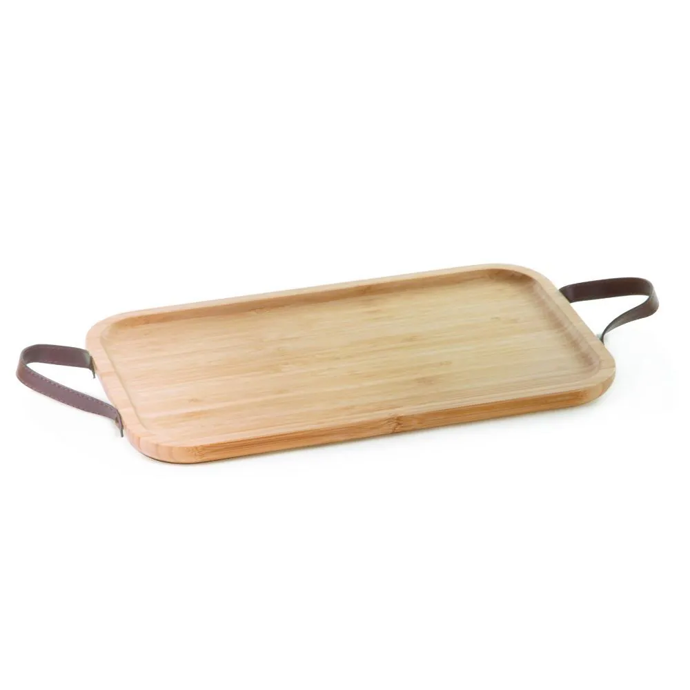 Bandeja com Alça de Couro Ecokitchen 46Cm Mimo Style
