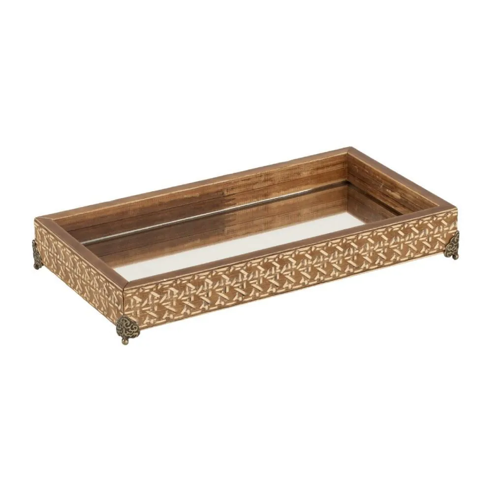 Bandeja Decorativa Espelhada com Pé Bw Quadros 31Cm - Bege