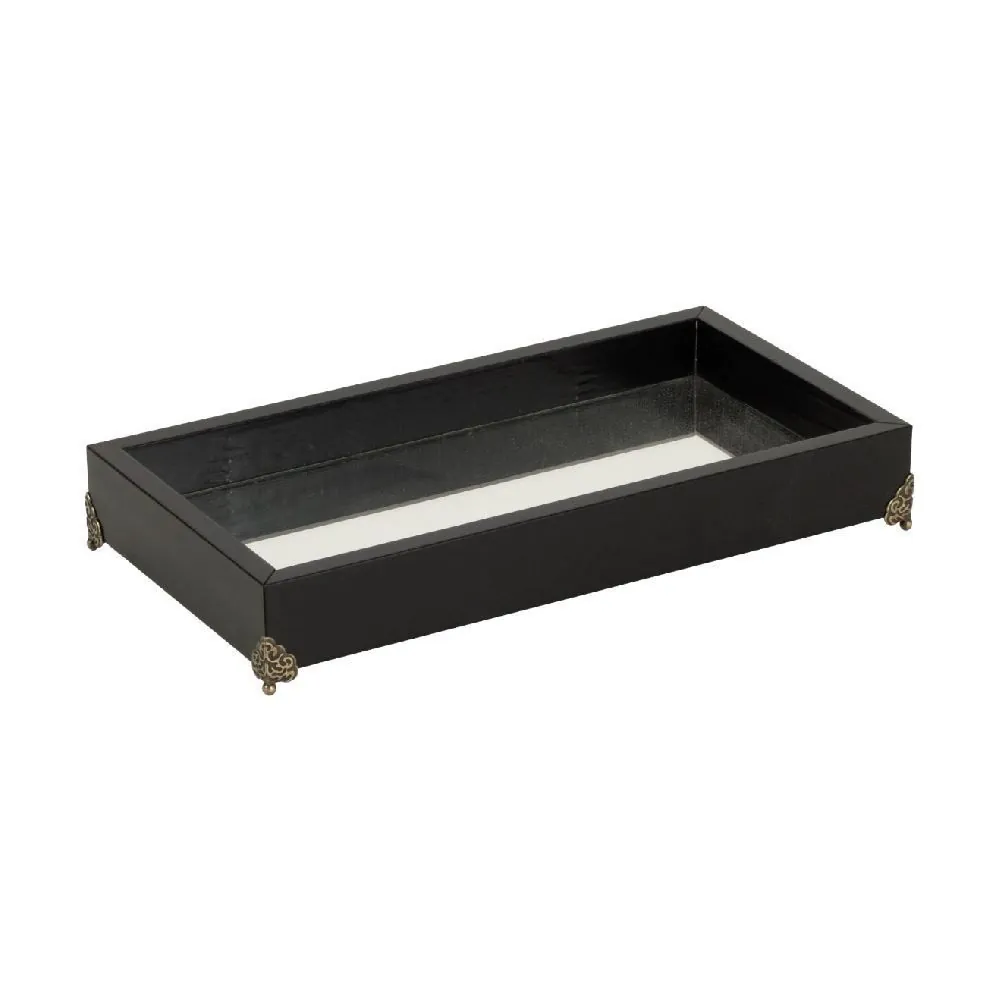 Bandeja Decorativa Espelhada com Pé Bw Quadros 31Cm - Preto