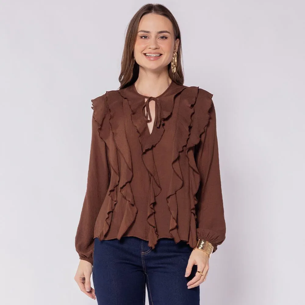 Bata Feminina com Babados Patricia Foster Marrom