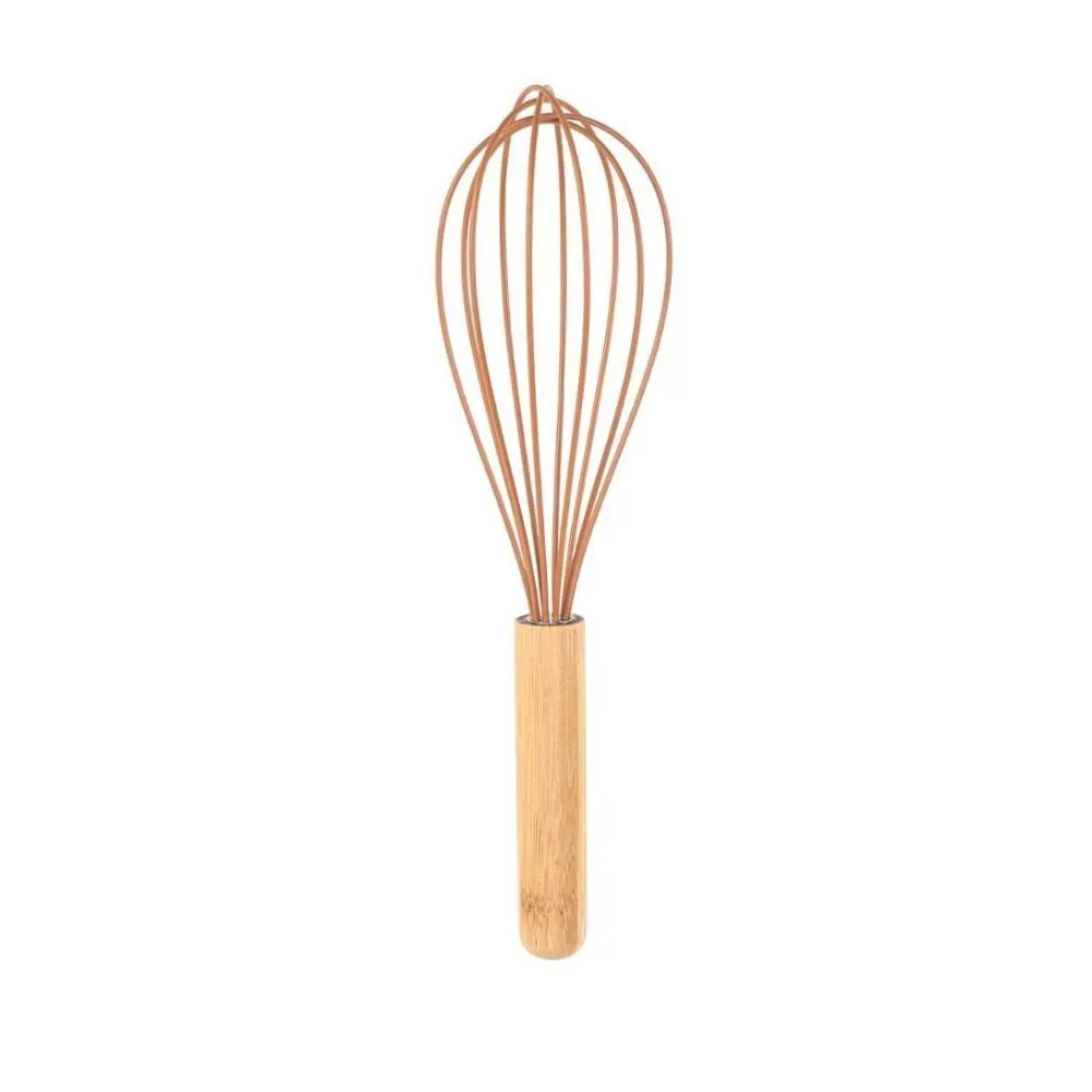 Batedor Fouet de Silicone com Cabo de Bambu - Caramelo