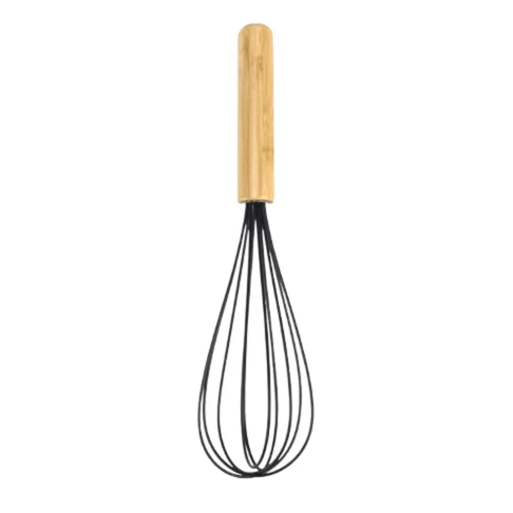 Batedor Fouet de Silicone com Cabo de Bambu - Preto