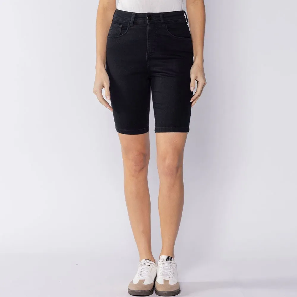 Bermuda Feminina Jeans Ciclista Patricia Foster Preto