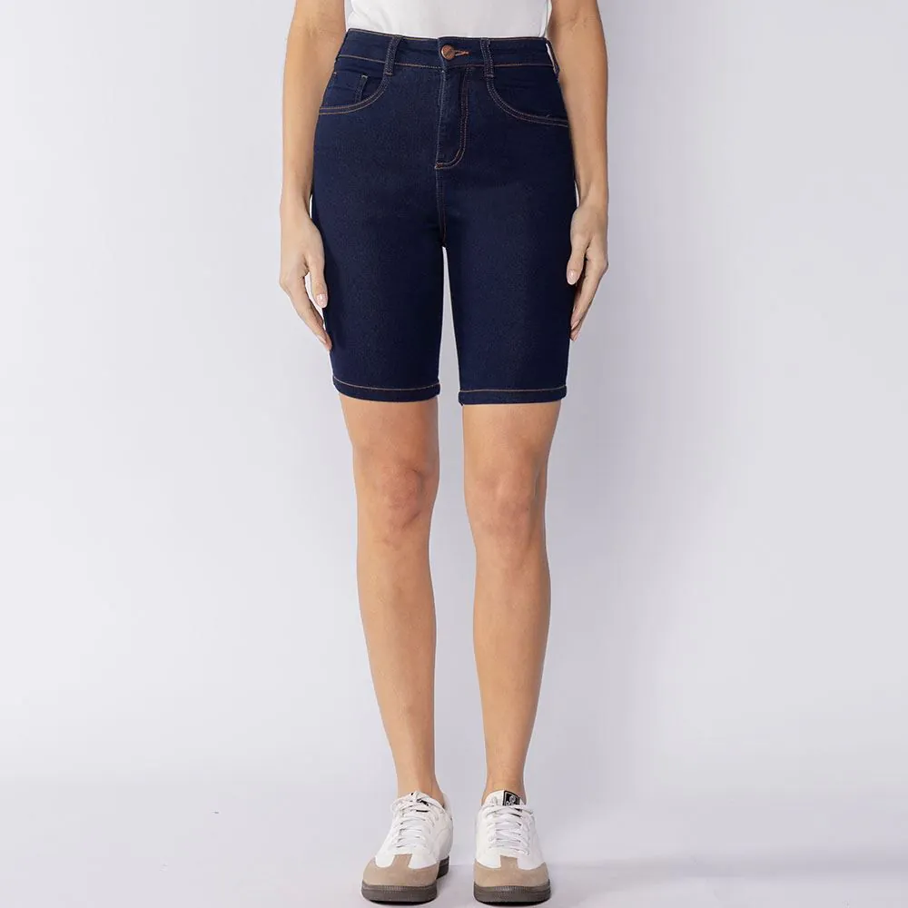 Bermuda Feminina Jeans Ciclista Patricia Foster Azul Escuro