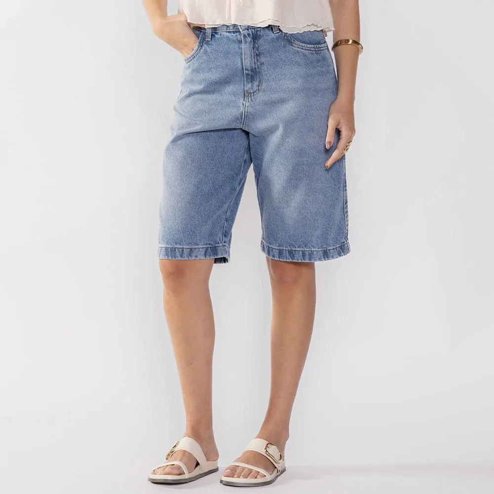 Bermuda Jeans Feminina Patricia Foster Azul Claro
