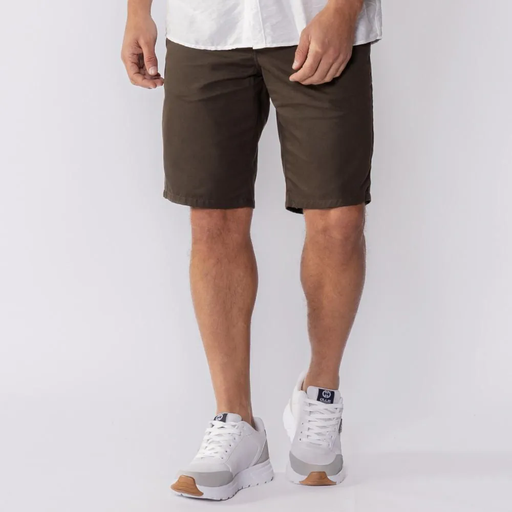 Bermuda Masculina de Sarja com Elástico Marc Alain Verde Militar