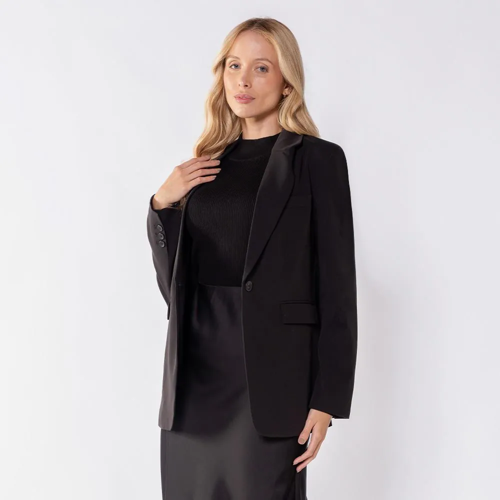 Blazer Feminino Alongado com Ombreiras Patricia Foster Preto