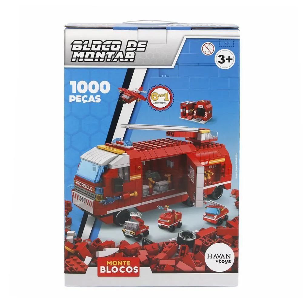 Blocos de Montar 6 em 1 Bombeiro 1000 Peças Toys - HBR0985