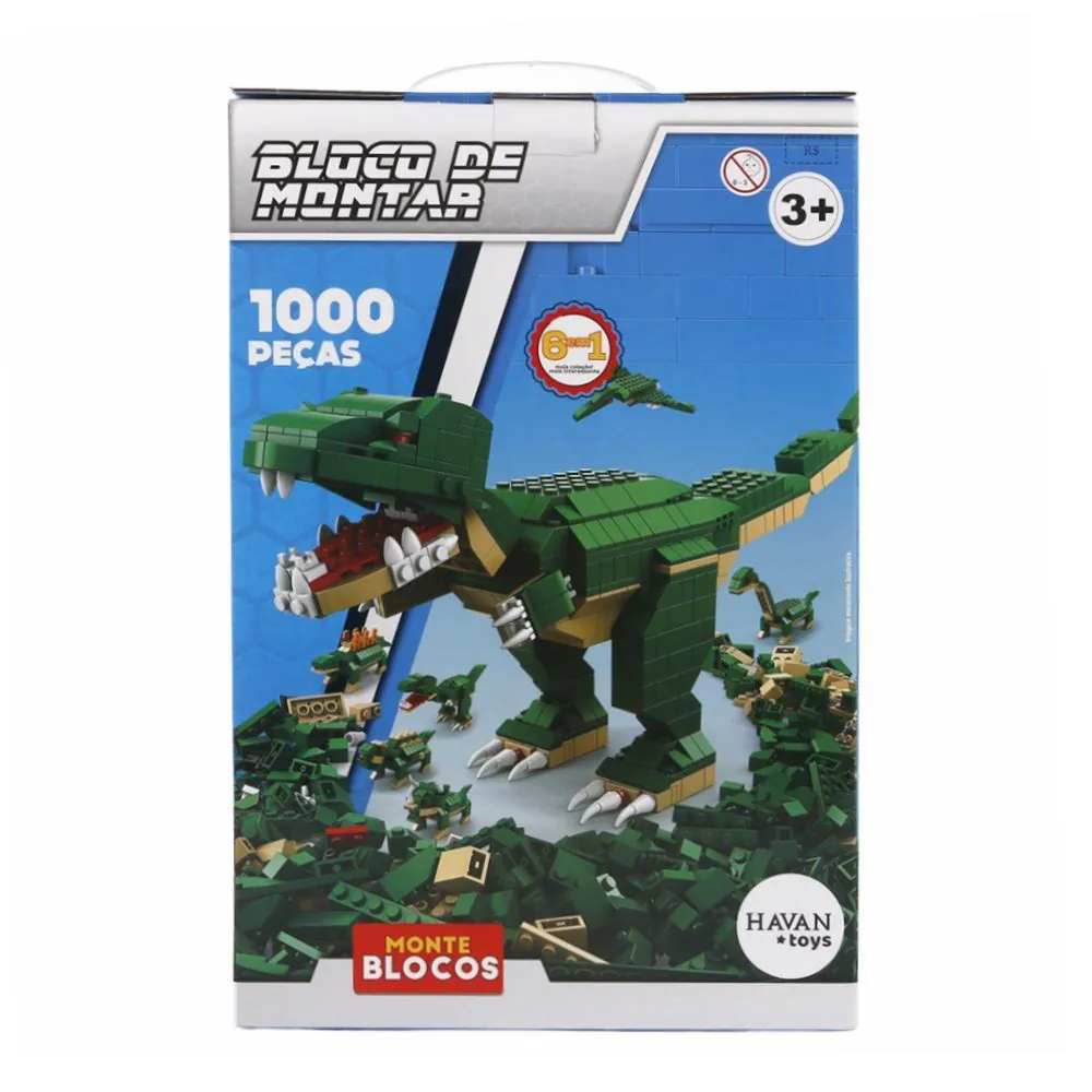 Blocos de Montar 6 em 1 Dinossauro 1000 Peças Toys - HBR0986