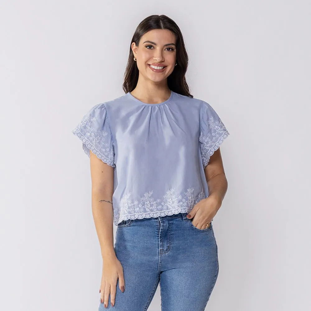 Blusa Feminina com Bordado Boby Blues Azul