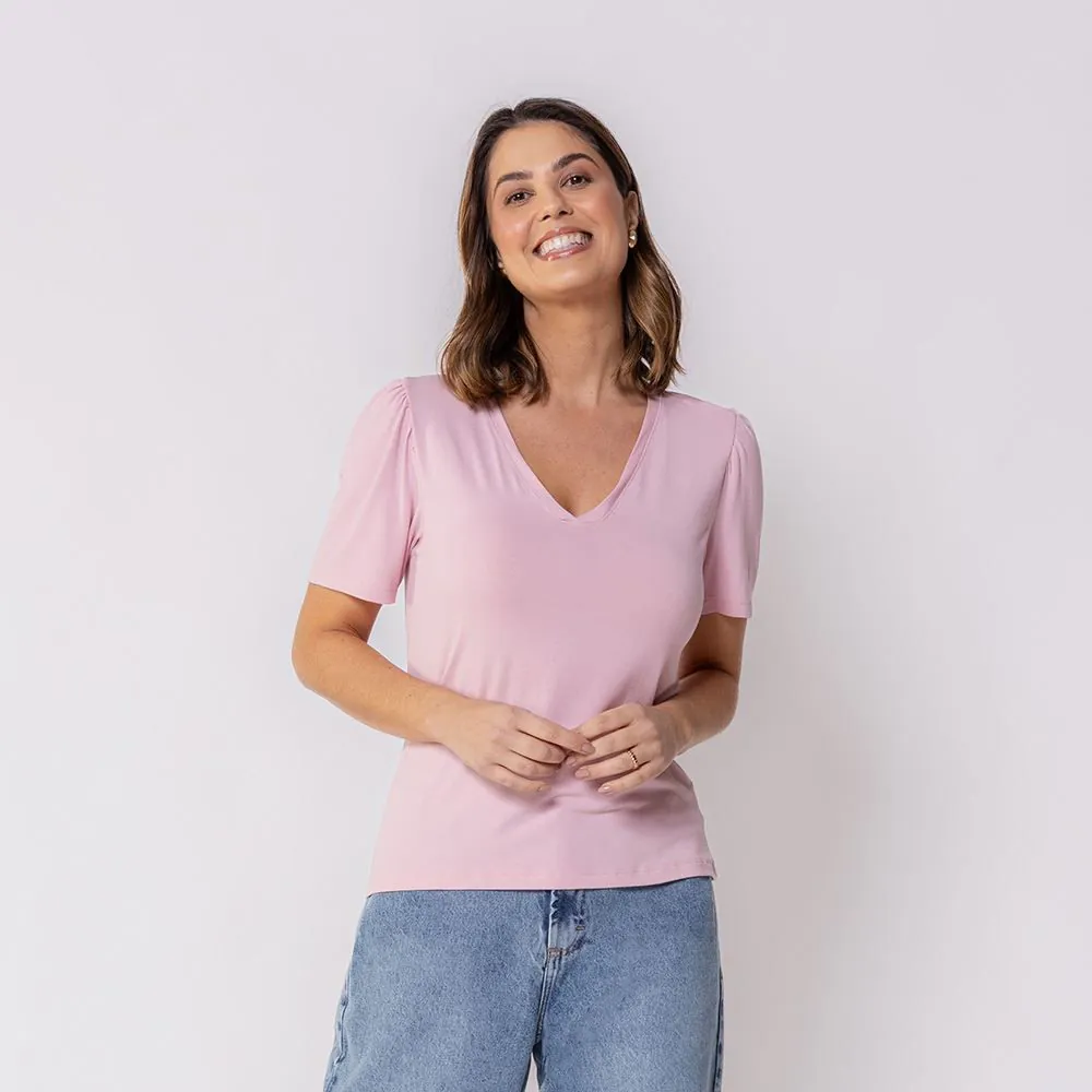 Blusa Feminina com Decote V Patricia Foster Rosa Malaja