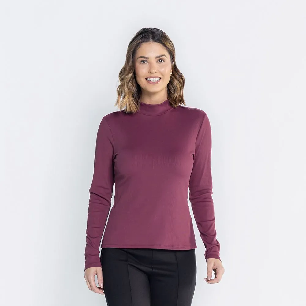 Blusa Feminina com Gola Alta Canelada Patricia Foster Vinho