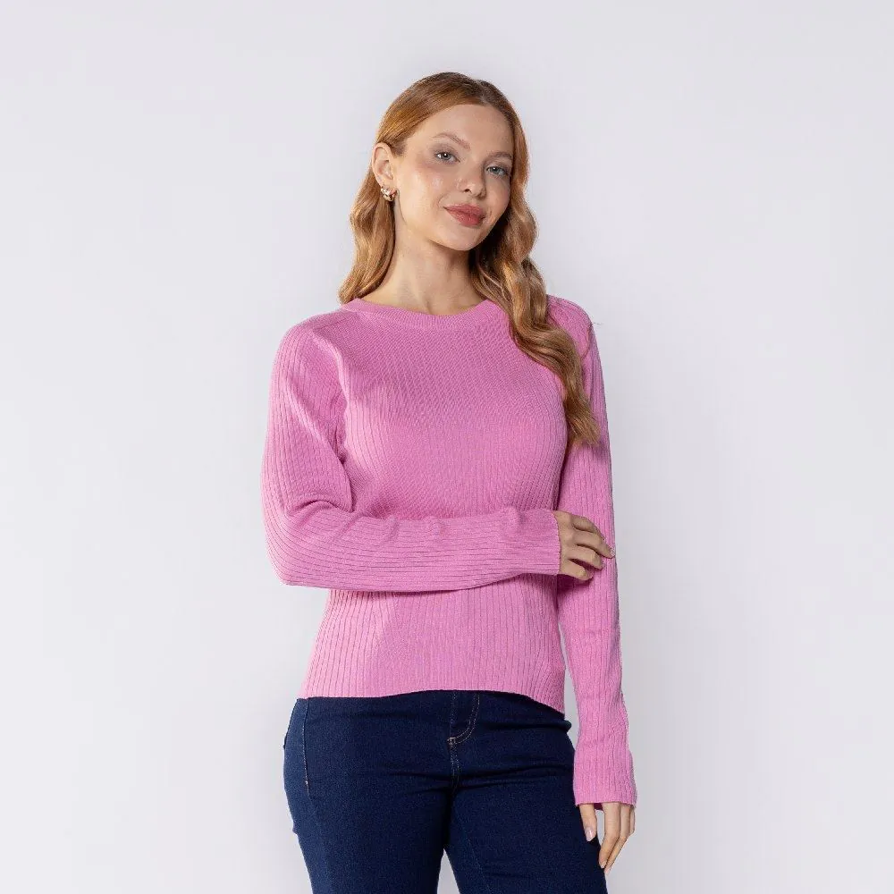 Blusa Feminina de Tricot Canelado Manga Longa Boby Blues Peony