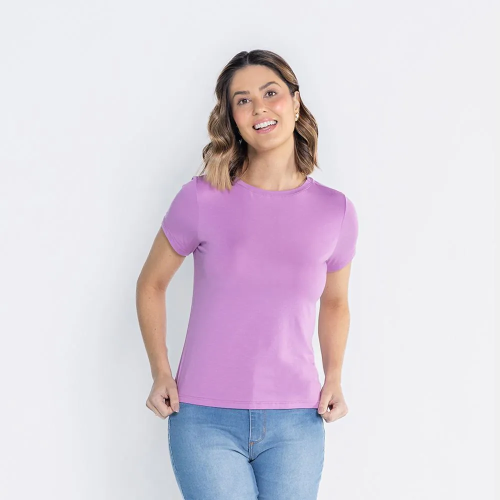 Blusa Feminina Decote Redondo de Malha Viscose Patricia Foster Orquidea