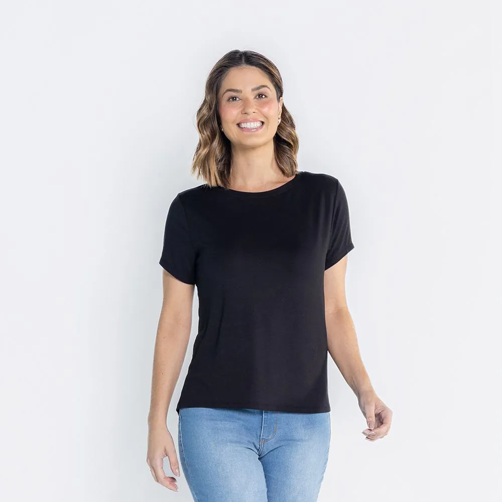 Blusa Feminina Decote Redondo de Malha Viscose Patricia Foster Preto