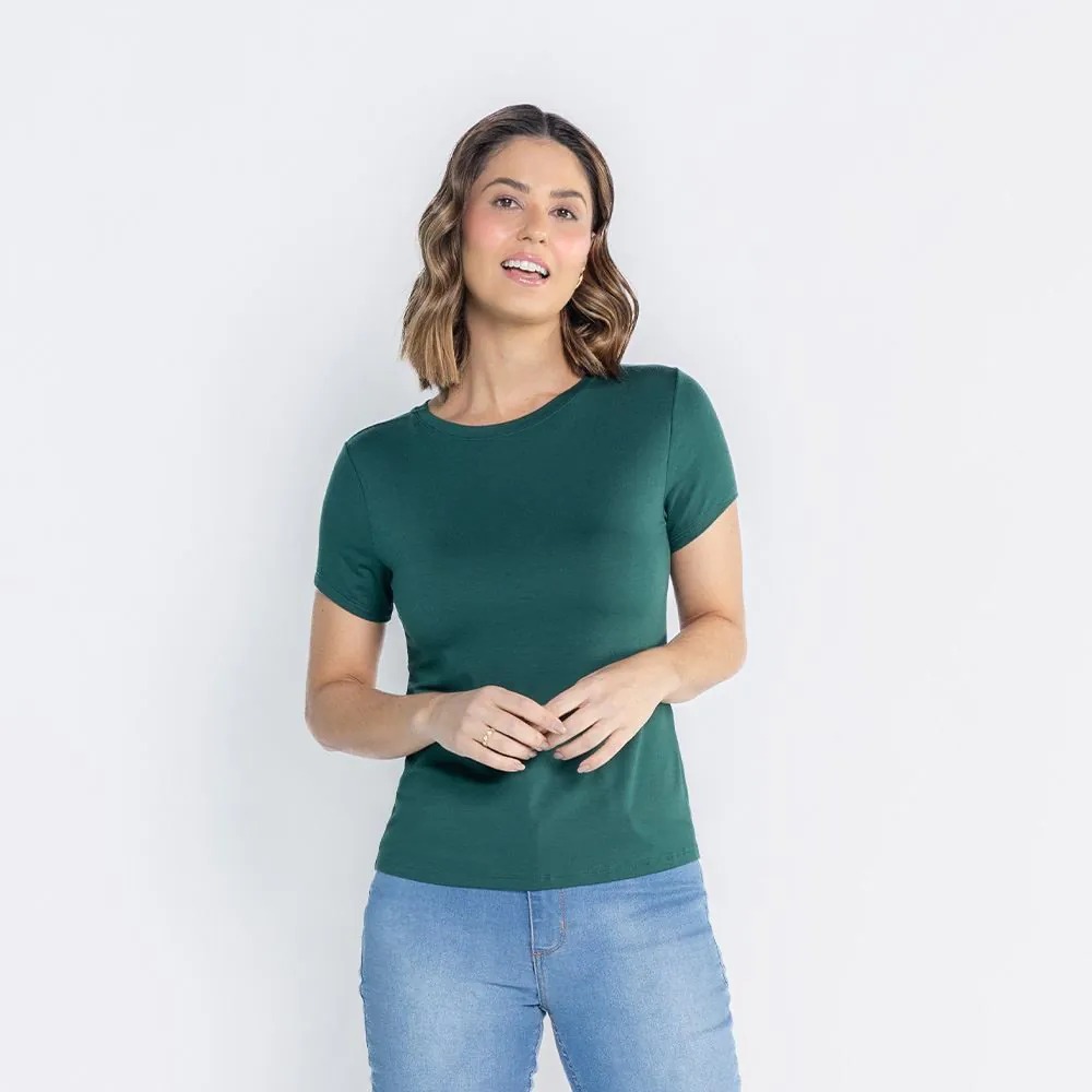Blusa Feminina Decote Redondo de Malha Viscose Patricia Foster Rain Forest