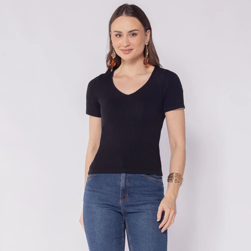Blusa Feminina em Poliamida Sem Costura Patricia Foster Preto
