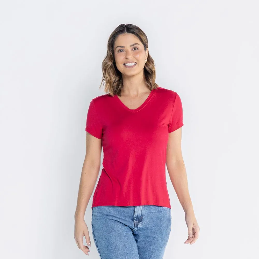 Blusa Feminina de Viscose com Decote em V Patricia Foster Merlot