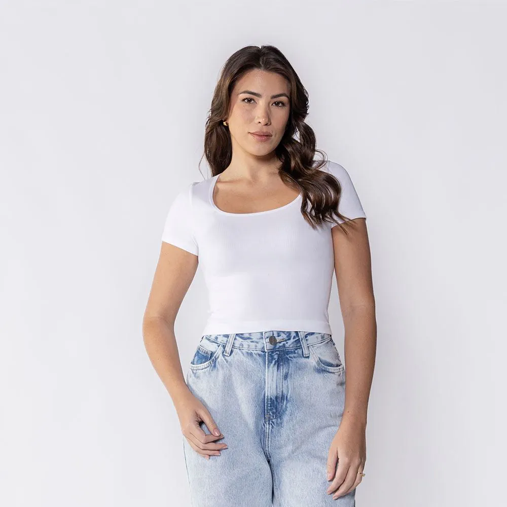 Blusa Feminina Manga Curta Canelada Boby Blues Branco