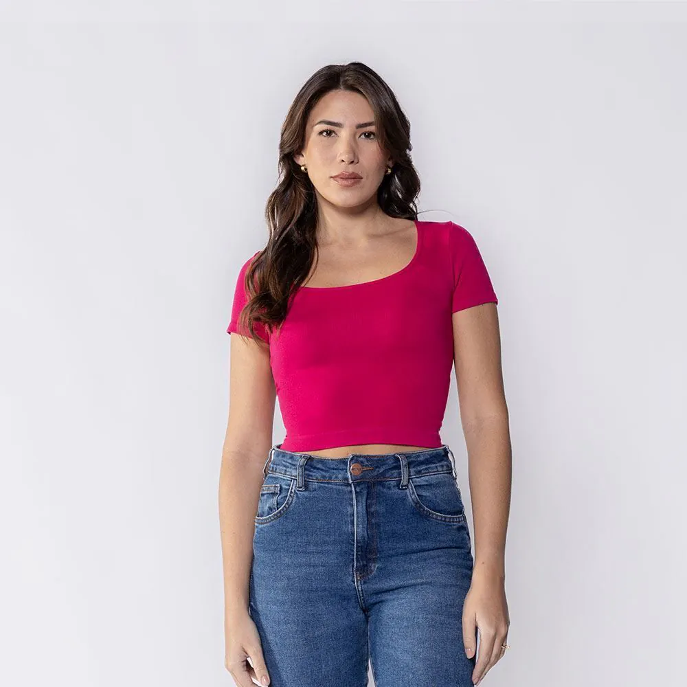 Blusa Feminina Manga Curta Canelada Boby Blues Rosa Drama