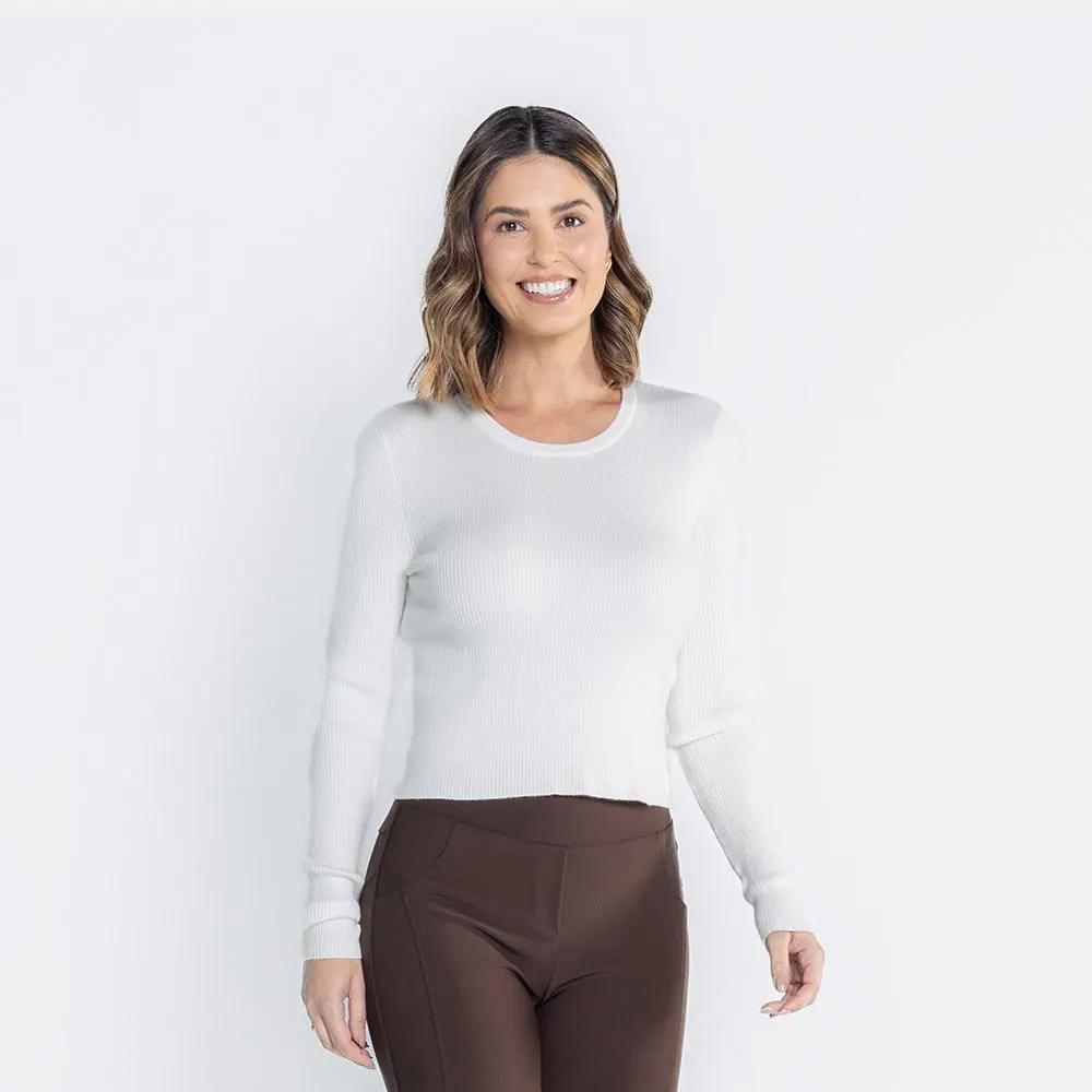 Blusa Feminina Manga Longa Canelada Boby Blues Branco