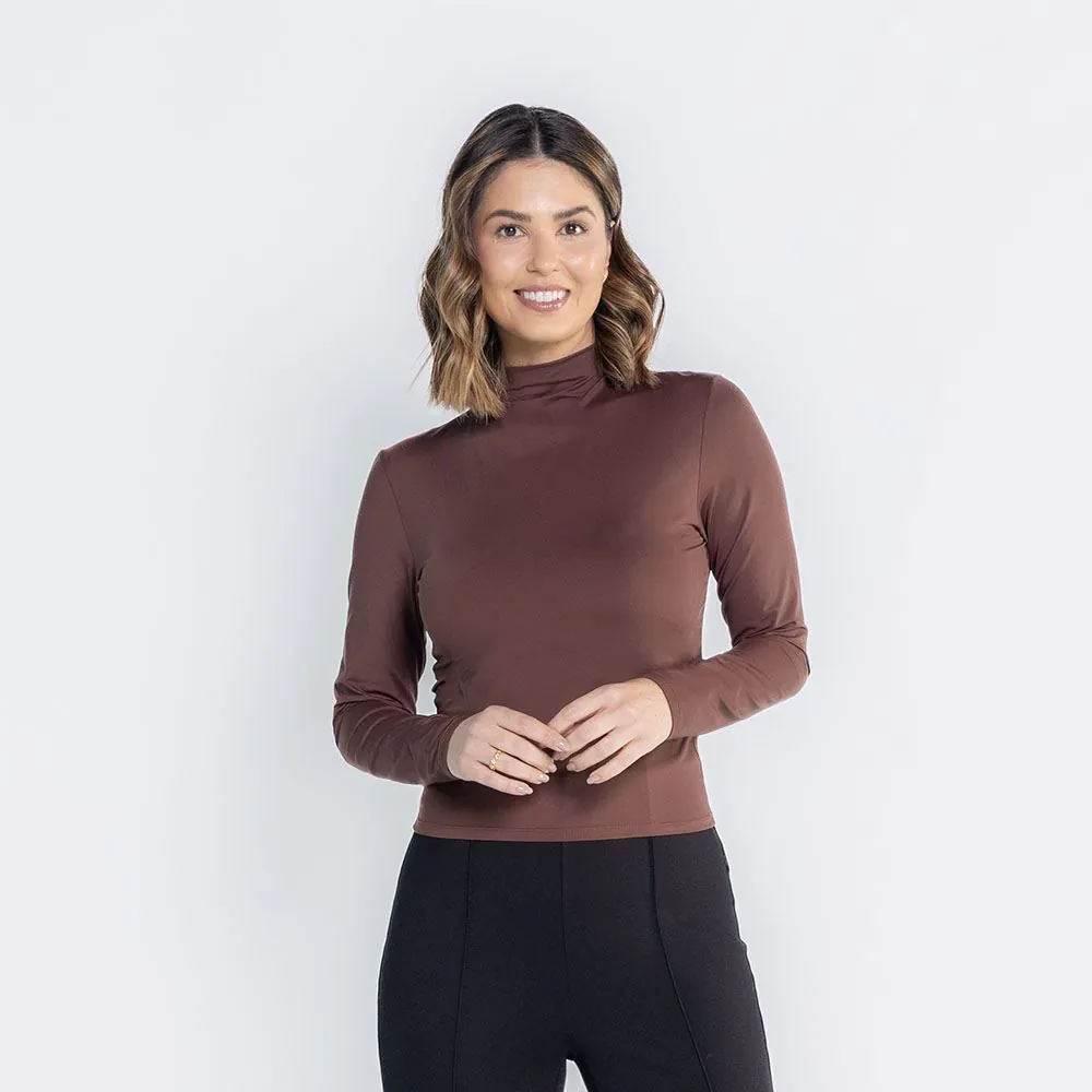 Blusa Feminina Manga Longa de Microfibra Patricia Foster Marrom