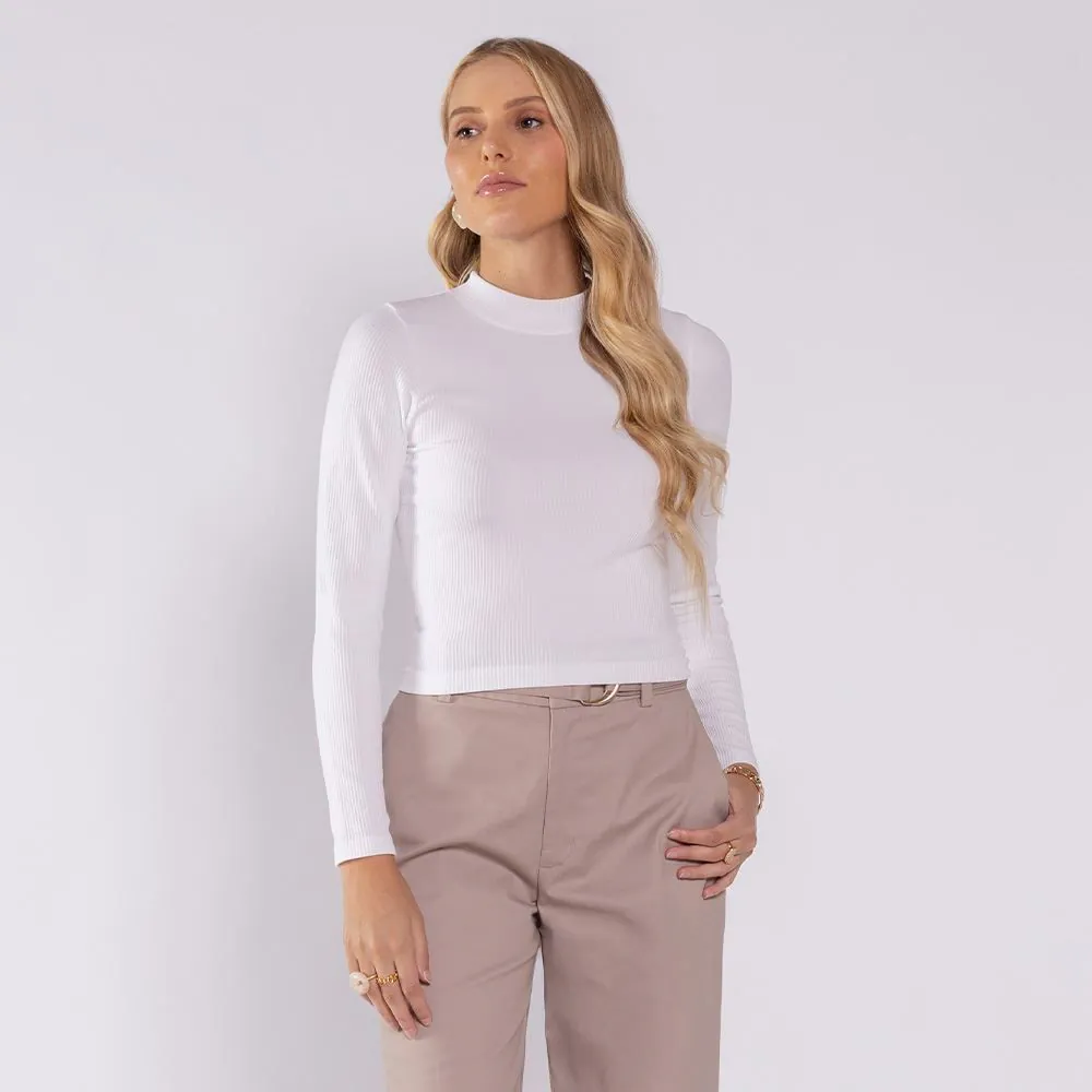 Blusa Feminina Manga Longa Sem Costura Boby Blues Branco