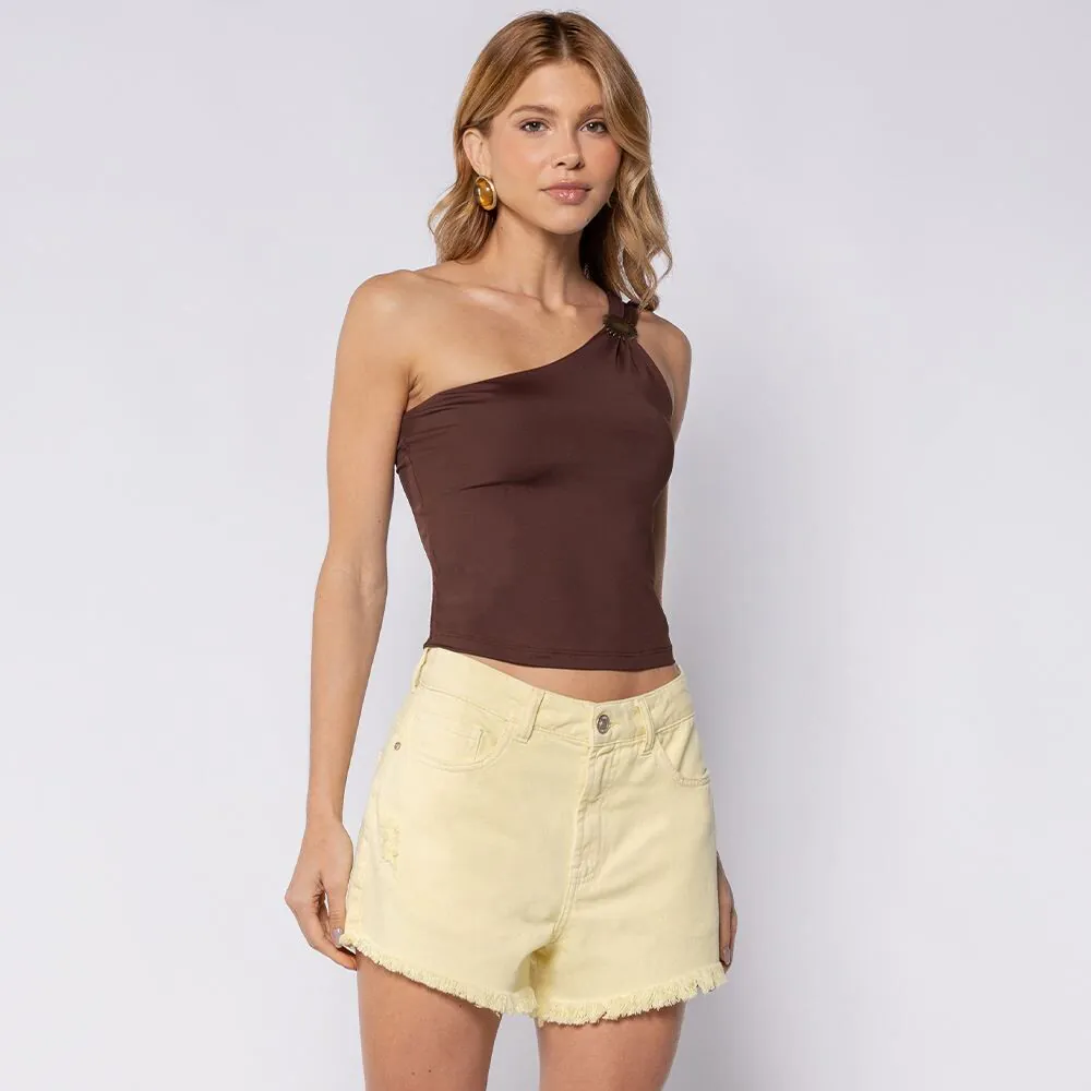 Blusa Feminina Ombro Único Boby Blues Marrom