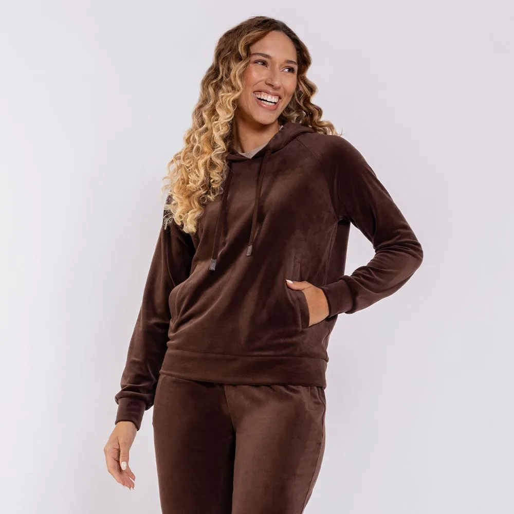 Blusão Feminino Esportivo em Plush com Capuz Scream Marrom