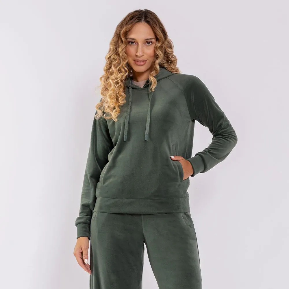 Blusão Feminino Esportivo em Plush com Capuz Scream Verde Oliva