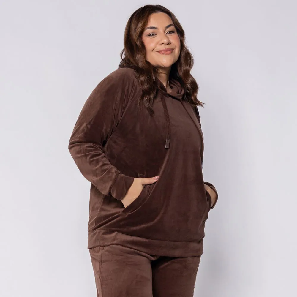 Blusão Feminino Plus Size em Plush Scream Marrom