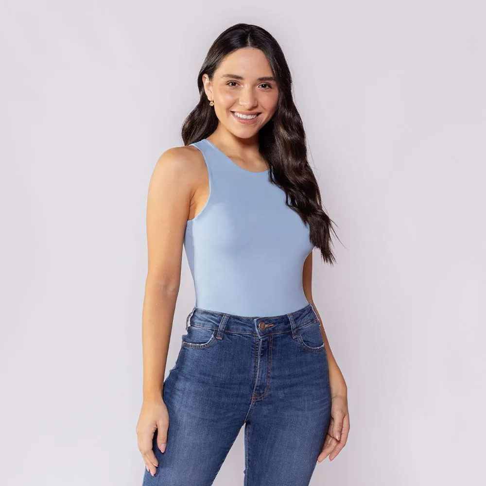 Body Feminino Básico de Microfibra Patricia Foster Azul