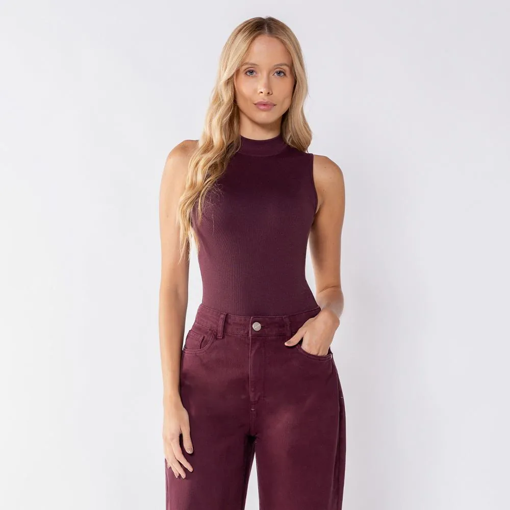 Body Feminino Canelado Sem Costura Patricia Foster Bordo