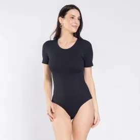 Body Feminino Manga Curta em Poliamida Patricia Foster Azul Marinho