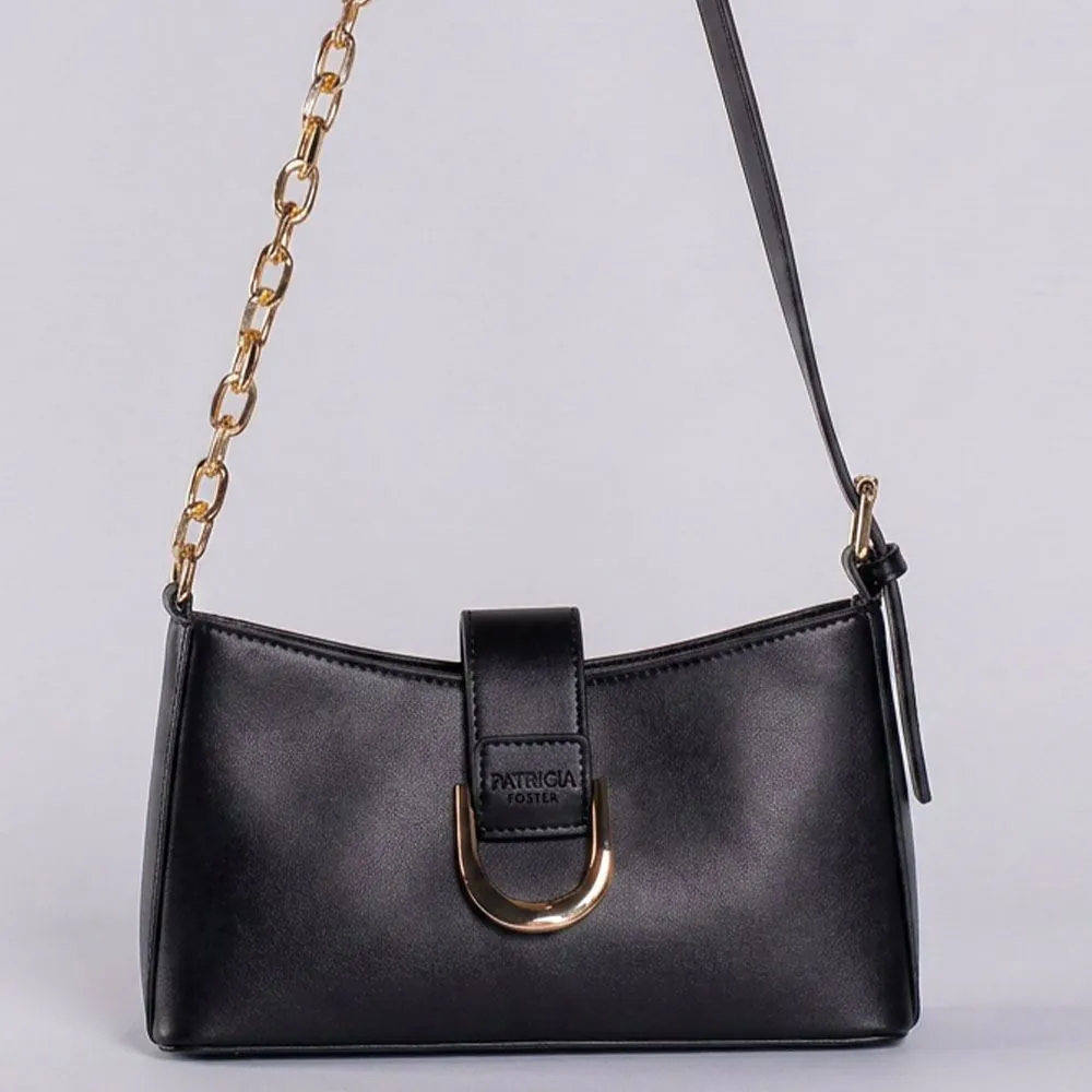 Bolsa Feminina Baguete Alça Corrente Patricia Foster - Preto