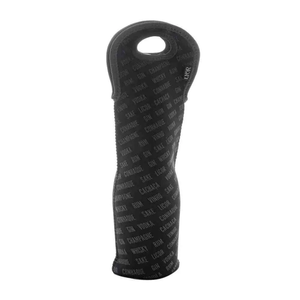 Bolsa Térmica para 01 Garrafa Vinho Lyor Neoprene - Preto Estampado