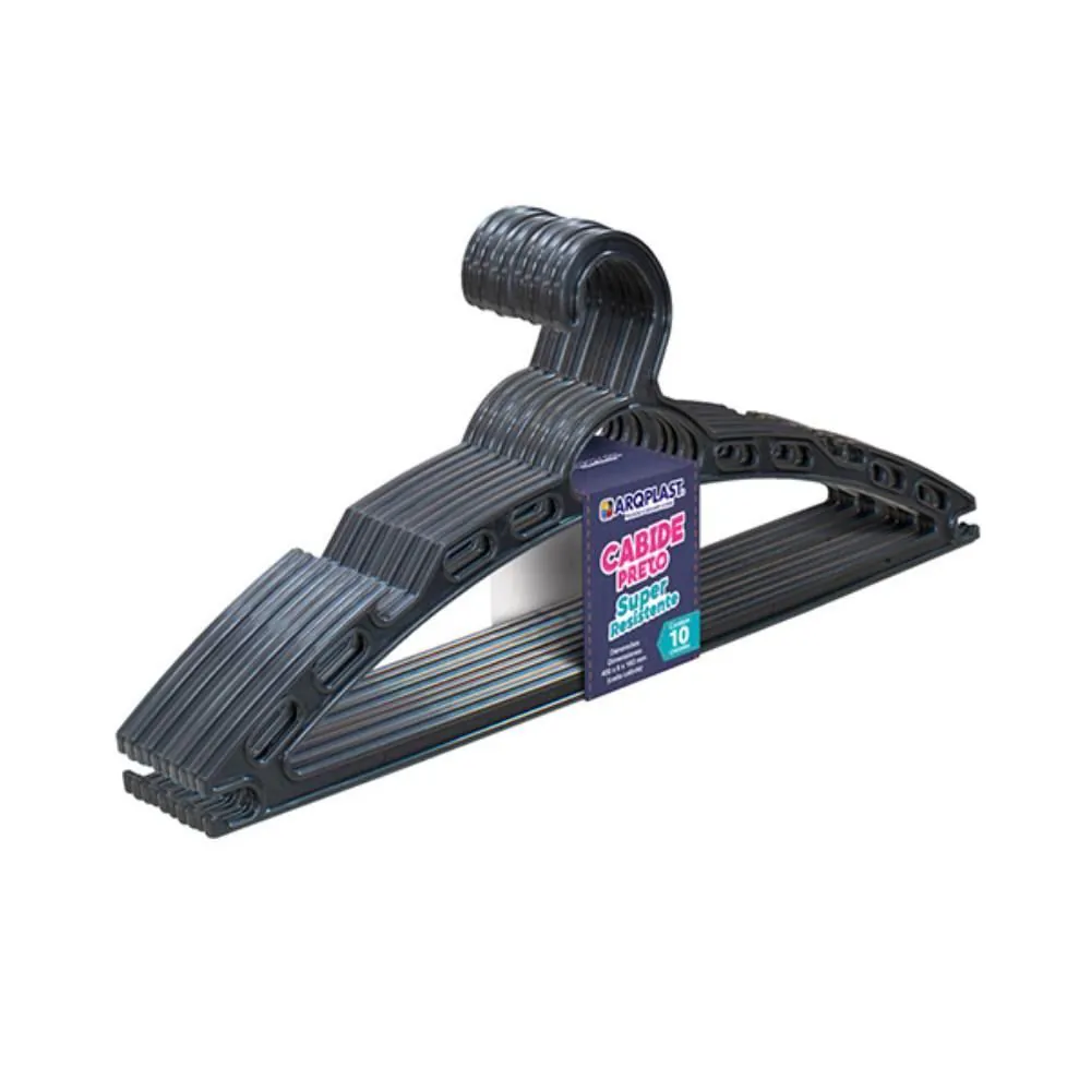 Jogo de Cabide Arqplast Super Resistente 10 Peças - Preto