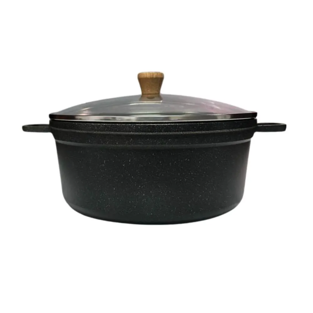 Caçarola Cava Antiadrente com Tampa de Vidro 24Cm - Preto
